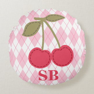 Monogram Coquette Cherry Roze Jacquard Rond Kussen