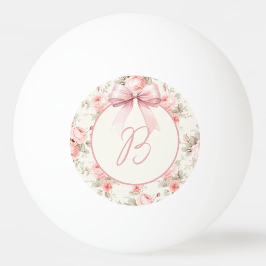 Monogram Coquette Roze Boog Pingpongbal (Voorkant)