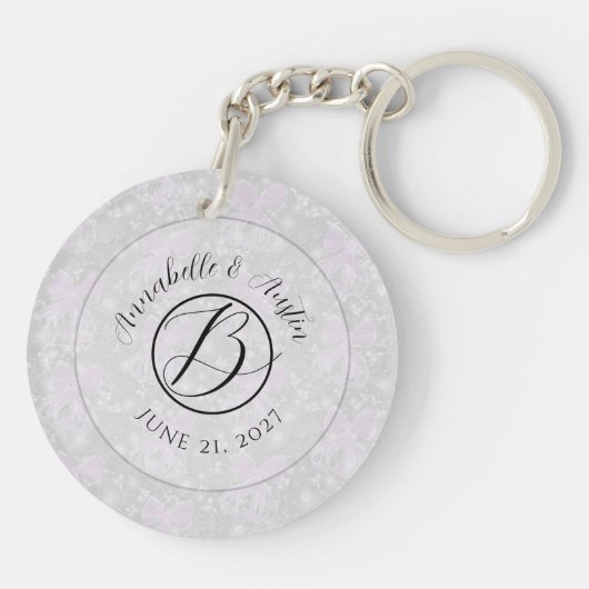 Monogram Coquette Roze doorzichtige linten- Bruide Sleutelhanger (Achterkant)