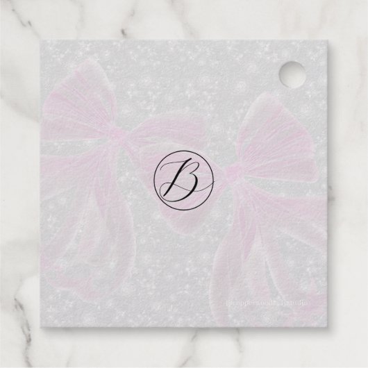 Monogram Coquette roze linten folie Favor Tag (Achterkant)