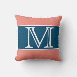 MONOGRAM Coral blue stripe Solid Color Kussen