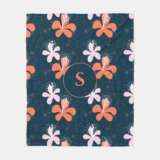 Monogram Coral Blush Hibiscus Pattern Fleece Deken (Voorkant)