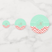Monogram Coral Chevron met Mint Polka Dot Pattern Confetti (Achterkanten)