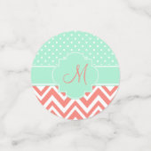 Monogram Coral Chevron met Mint Polka Dot Pattern Confetti (Kleine voorkant)