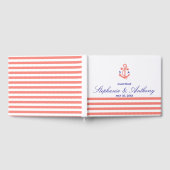 Monogram Coral Pink Nautical and Navy Blue Wedding Gastenboek (Volledig)