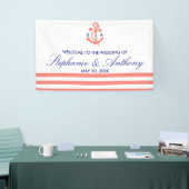 Monogram Coral Pink Nautical and Navy Blue Wedding Spandoek (Beurs)