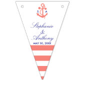 Monogram Coral Pink Nautical and Navy Blue Wedding Vlaggetjes (Derde vlag)
