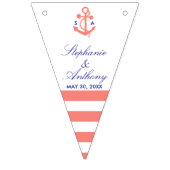 Monogram Coral Pink Nautical and Navy Blue Wedding Vlaggetjes (Eerste vlag)