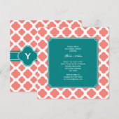 Monogram Coral Pink Quatrefoil Patroon met Blauwgr Kaart (Voorkant / Achterkant)