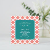 Monogram Coral Pink Quatrefoil Patroon met Blauwgr Kaart (Staand voorkant)