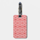 Monogram Coral Pink Tribal Ikat Diamond Patroon Bagagelabel (Achterkant verticaal)