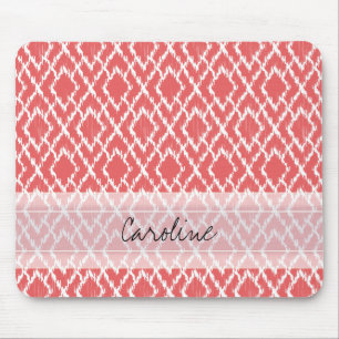 Monogram Coral Pink Tribal Ikat Diamond Patroon Muismat