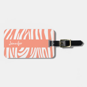 Monogram Coral Pink Zebra Pattern Bagagelabel