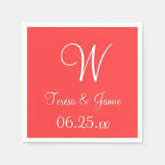 Monogram Coral Red High End, gekleurd servetten (Voorkant)