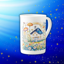 Monogram Cottagecore Huis met champignons |