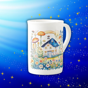 Monogram Cottagecore Huis met champignons   Porselein Kop