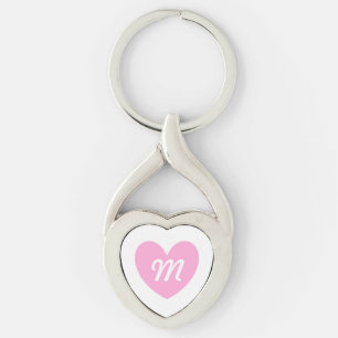 Monogram Cotton Candy Roze hart op wit Sleutelhanger