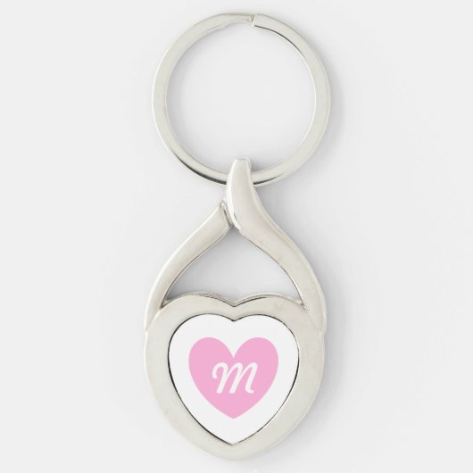 Monogram Cotton Candy Roze hart op wit Sleutelhanger (Voorkant)