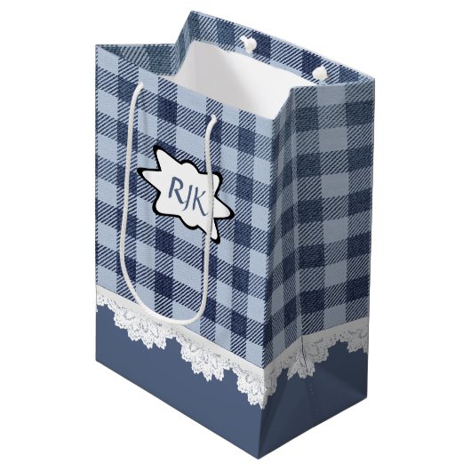 Monogram Country Blue Pset Medium Gift Bag Cadeauzakje (Voorkant Gekanteld)