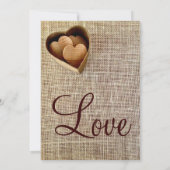 Monogram Country Wooden Hearts Burlap Wedding Kaart (Achterkant)