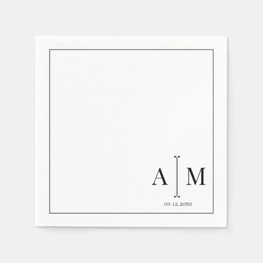 Monogram Couple Date Simple Border Wedding Servet (Voorkant)