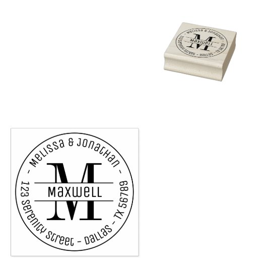 Monogram Couple Family Round Address 2 Rubberstempel (Gestempeld)