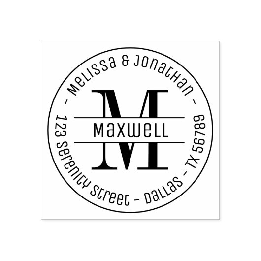 Monogram Couple Family Round Address 2 Rubberstempel (Afrduk)