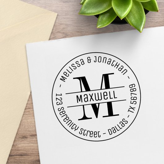 Monogram Couple Family Round Address 2 Rubberstempel