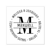 Monogram Couple Family Round Address 2 Zelfinktende Stempel (Design)