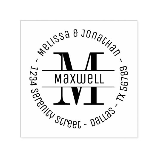 Monogram Couple Family Round Address 2 Zelfinktende Stempel (Design)