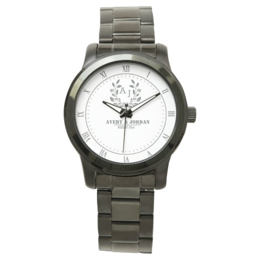  Monogram couple names Botanical Elegant Horloge (Voorkant)