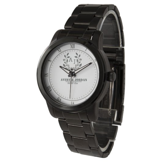  Monogram couple names Botanical Elegant Horloge (Gekanteld)
