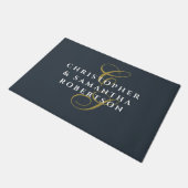 Monogram Couple Navy Blue Gold White Minimalist  Deurmat (Schuin)