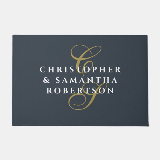 Monogram Couple Navy Blue Gold White Minimalist  Deurmat (Voorkant)