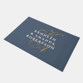 Monogram Couple Slate Blue Brass White Minimalist  Deurmat (Schuin)