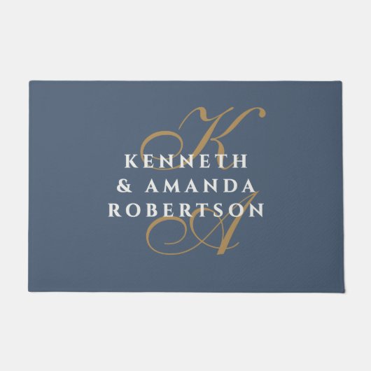 Monogram Couple Slate Blue Brass White Minimalist  Deurmat (Voorkant)
