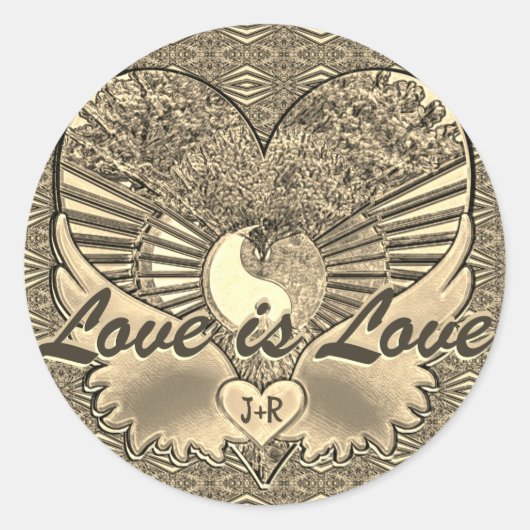 Monogram Couples Initialen Love is Love Heart Ronde Sticker (Voorkant)