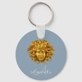 Monogram Couture Gold Medusa Masker Dusty Blue Sleutelhanger (Voorkant)