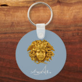 Monogram Couture Gold Medusa Masker Dusty Blue Sleutelhanger (Achterkant)