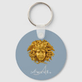 Monogram Couture Gold Medusa Masker Dusty Blue Sleutelhanger (Achterkant)