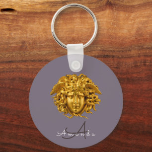 Monogram Couture Gouden Medusa Masker Donkerpaars Sleutelhanger