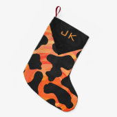 Monogram Cow Black en Oranje afdrukpatroon Kleine Kerstsok (Voorkant (Hangend))