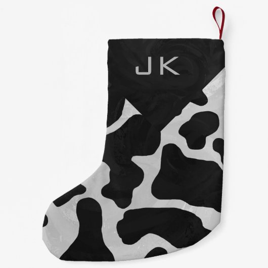 Monogram Cow Black en White Print Pattern Kleine Kerstsok (Achterkant)