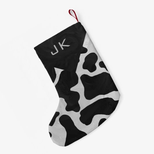 Monogram Cow Black en White Print Pattern Kleine Kerstsok (Achterkant (Hangend))
