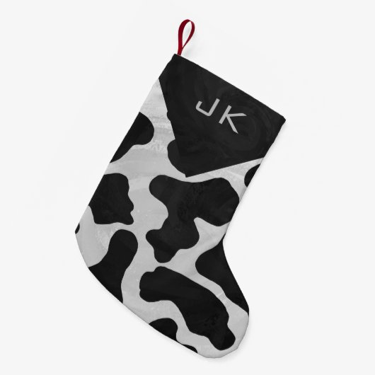 Monogram Cow Black en White Print Pattern Kleine Kerstsok (Voorkant (Hangend))