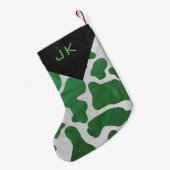 Monogram Cow Green en White Print Pattern Kleine Kerstsok (Achterkant (Hangend))
