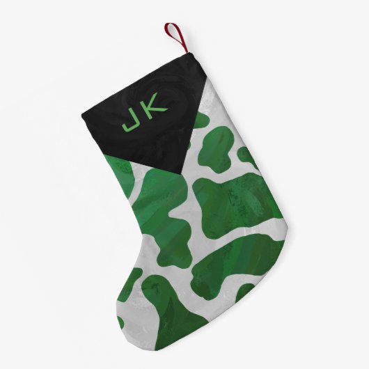 Monogram Cow Green en White Print Pattern Kleine Kerstsok (Achterkant (Hangend))