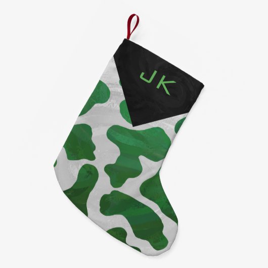 Monogram Cow Green en White Print Pattern Kleine Kerstsok (Voorkant (Hangend))