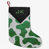 Monogram Cow Green en White Print Pattern Kleine Kerstsok (Voorkant)