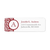Monogram Cranberry Damask Return Address Labels (Voorkant)